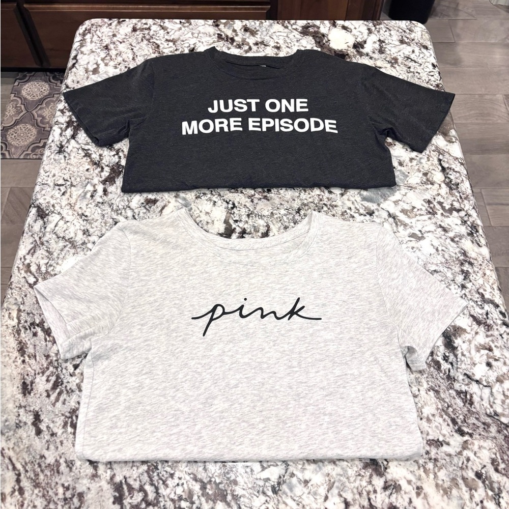 PINK White/HeatherGray and Black  T-Shirts Set